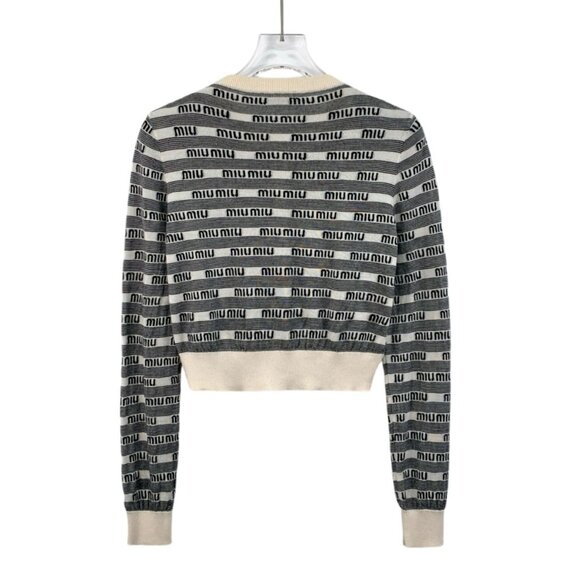 Miu Miu Womens Black & White Logo Print Cashmere Blend Cardigan Sweater Size 38 - Picture 2 of 8